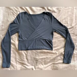 Ribbed Long-Sleeve Crop Top - Slate Blue